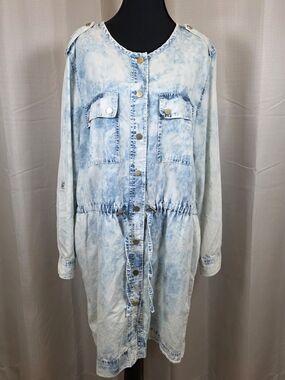 Chico’s Chambray Shirt Dress Size 3 Large Tencel Blue Utility